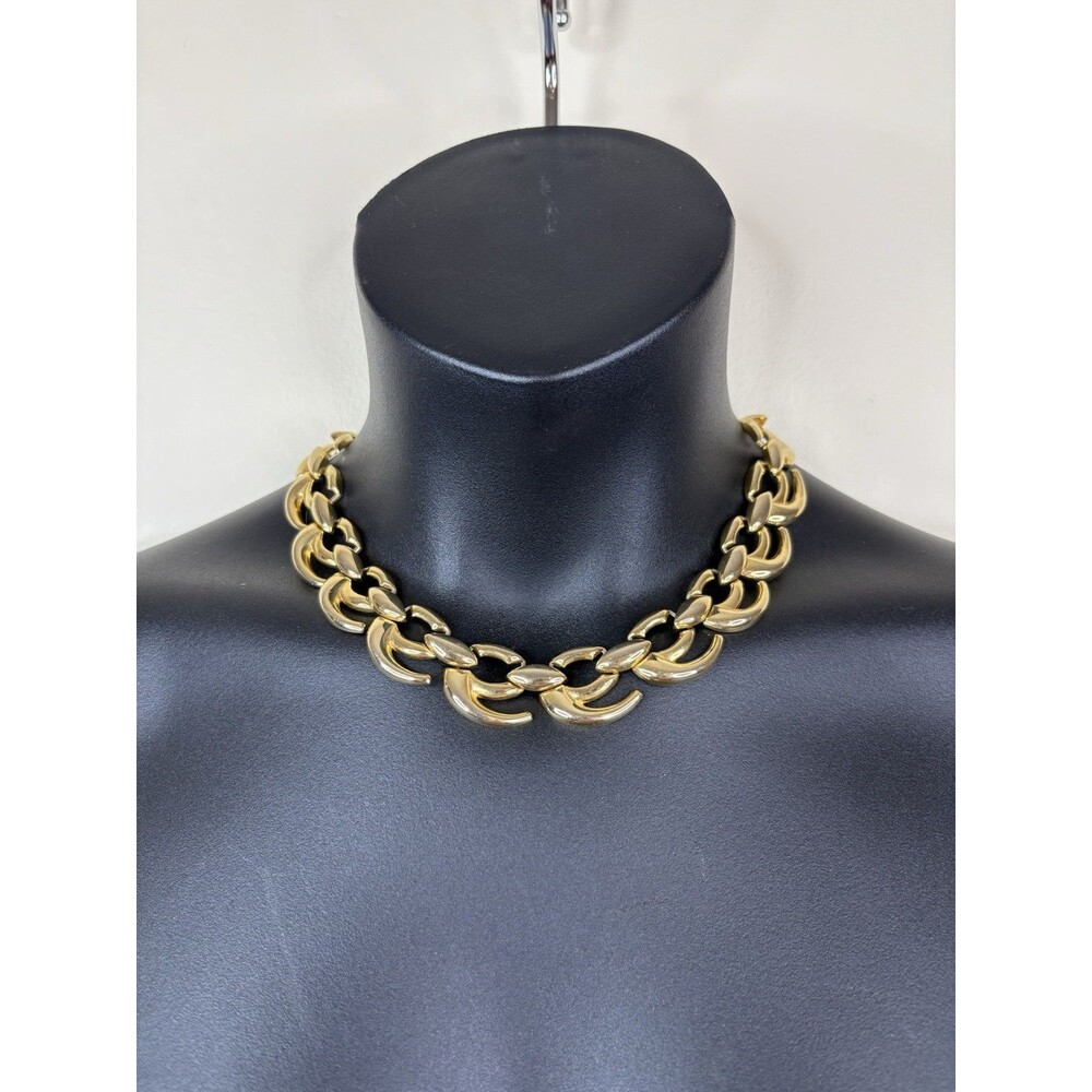 Vintage Monet 1980s Heavy Chunky Gold Tone Interlocking 17" Link Choker Necklace